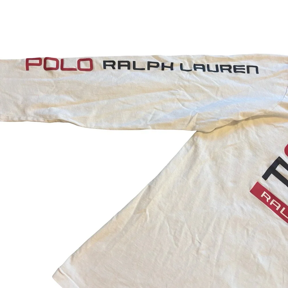 Polo Ralph Lauren Mens Long Sleeve Graphic T-Shirt White Flag Logo Large